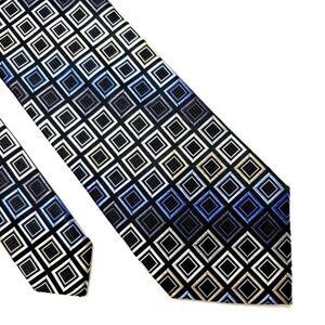 Michael Kors Silk Tie Woven Gray‎ Blue Geometric